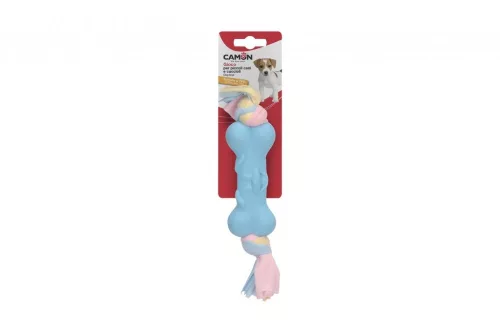 Camon Csontformás kutyajáték pamut szalaggal TPR (12 cm) 3 féle pasztell színben kb 25 cm