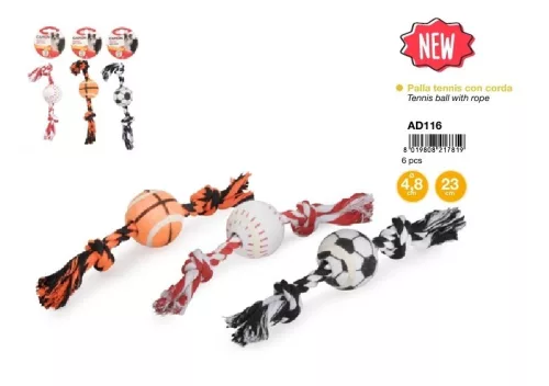 Camon Teniszlabdák (kosárlabda, baseball, foci) átm. 4,3 cm fonott kötéllel 23 cm